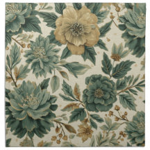 Botanical Sage Celadon Forest Green Gold Floral