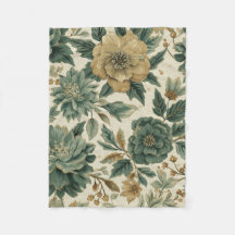Botanical Sage Celadon Forest Green Gold Floral