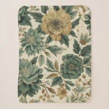 Botanical Sage Celadon Forest Green Gold Floral