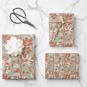 Botanical Sage Coral Poetic Floral Elegant Wrapping Paper Sheets
