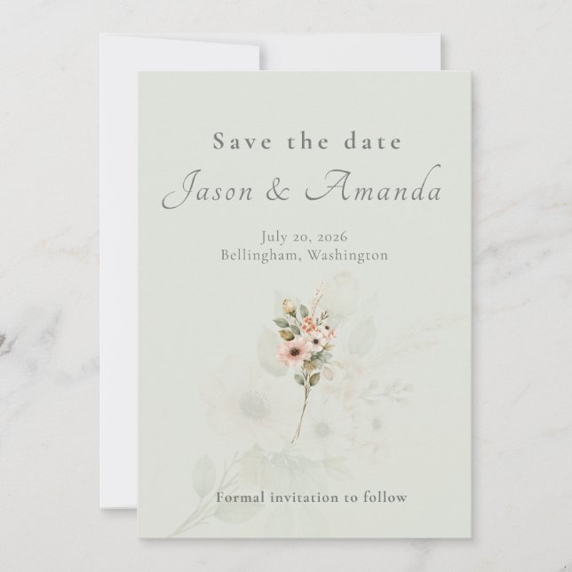Botanical Sage Garden Wedding Save the Date Invitation (Front)