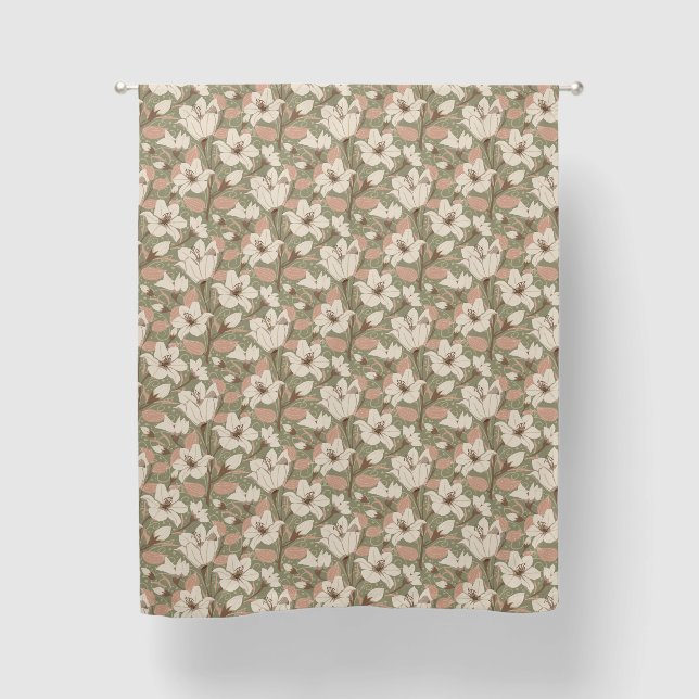 Botanical Sage Green Beige Lily Floral Pattern   Blackout Curtains (Front)
