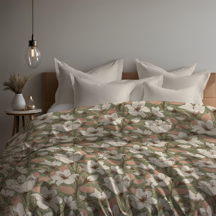 Botanical Sage Green Beige Lily Floral Pattern Duvet Cover
