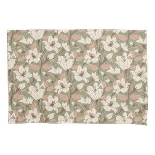 Botanical Sage Green Beige Lily Floral Pattern Pillow Case