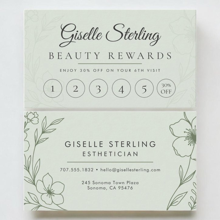 Botanical Sage Green Esthetician Floral Loyalty Business Card