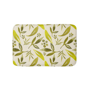 Botanical Sage Green Fig Leaf Pattern Bath Mat