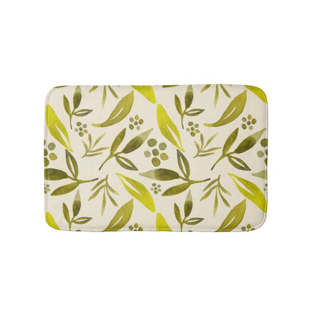 Botanical Sage Green Fig Leaf Pattern Bath Mat (Front)