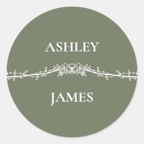 Botanical Sage Green Floral Wedding  Classic Round Sticker
