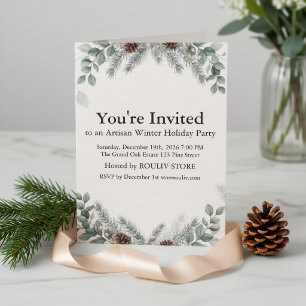 Botanical Sage Green Ivory Winter Holiday Gatherin Invitation