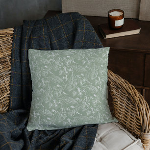 Botanical Sage Green Leaves Floral Art Pattern Throw Pillow