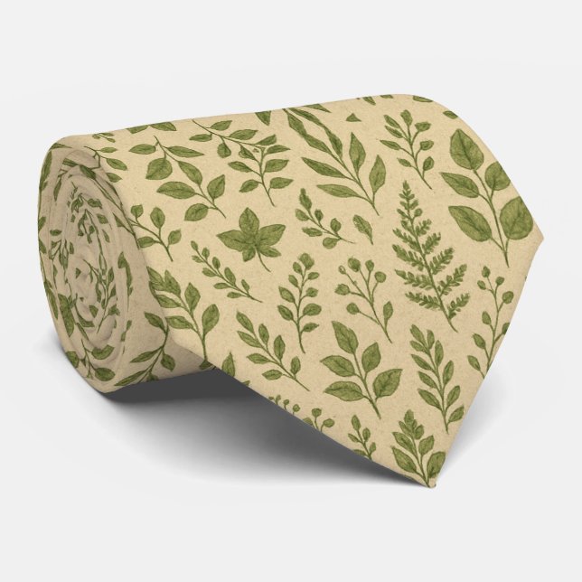 Botanical Sage Green Leaves Neck Tie (Rolled)