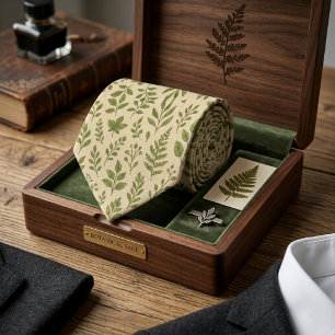 Botanical Sage Green Leaves Neck Tie