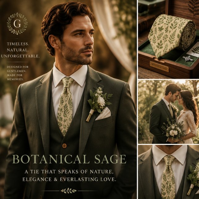 Botanical Sage Green Leaves Neck Tie (Creator Uploaded)