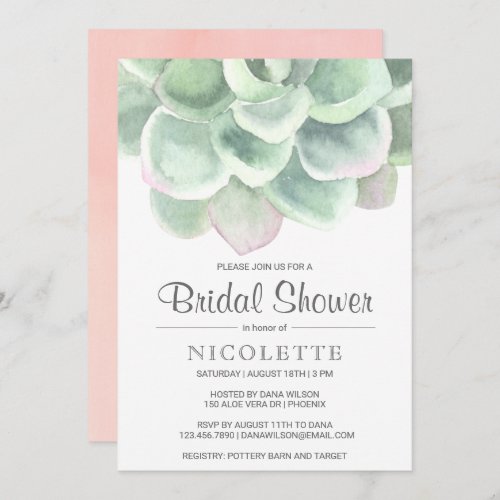 Botanical Sage Green Succulent Bridal Shower Invitation