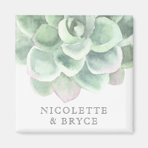Botanical Sage Green Succulent Wedding Favor Magnet