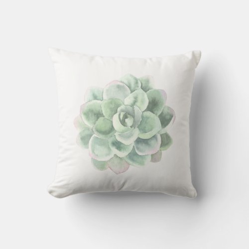 Botanical Sage Green Watercolor Succulent Throw Pillow