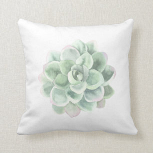 Botanical Sage Green Watercolor Succulent Throw Pillow