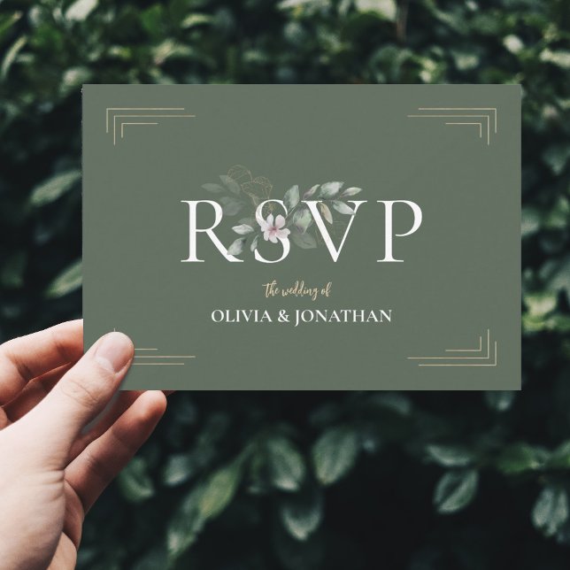 Botanical Sage Green Wedding Meal Choice RSVP Invitation (Delicate sage green gold botanical greenery RSVP wedding invite)