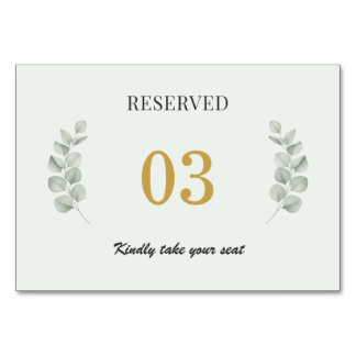 Botanical Sage Reserved Wedding Table Sign Number