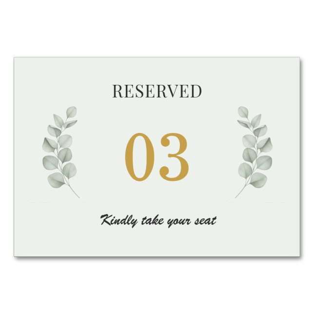 Botanical Sage Reserved Wedding Table Sign  Number (Front)