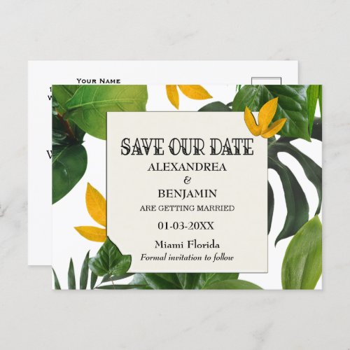 Botanical Save The Date Tropical Palms Announcement Postcard