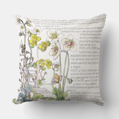 Botanical Saxifrage Wildflower Flower Throw Pillow