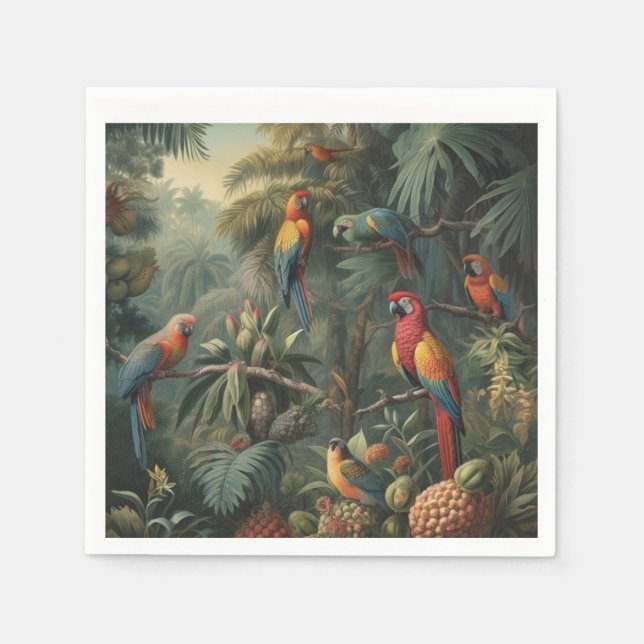 Botanical scene of parrots and pineapples  napkins (Front)