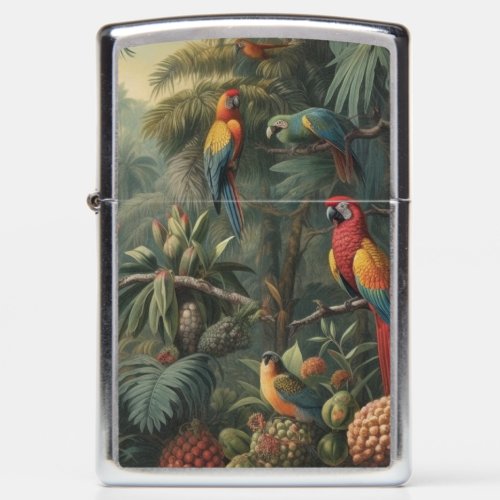 Botanical scene of parrots and pineapples  zippo lighter