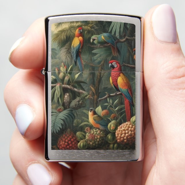 Botanical scene of parrots and pineapples  zippo lighter (In Hand)