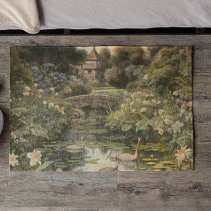Botanical scene of swans in an English garden Doormat