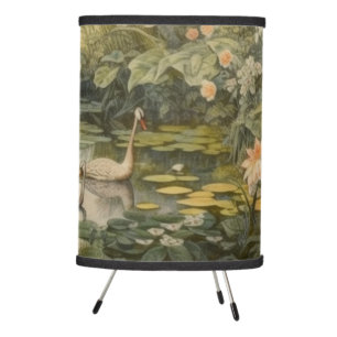 Botanical scene of swans in an English garden Tripod Lamp