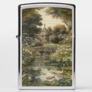 Botanical scene of swans in an English garden Zippo Lighter