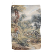 Botanical scene of zebras and lions in an oasis