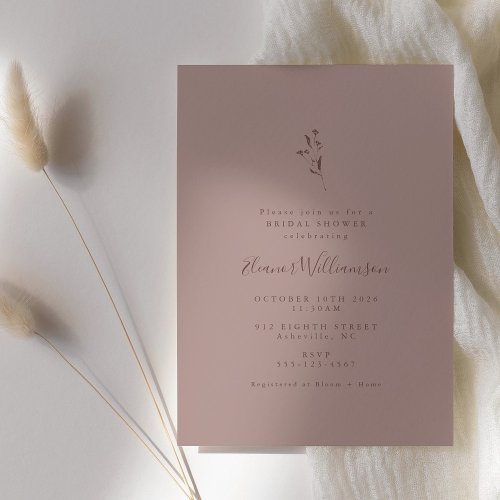 Botanical Script Dusty Mauve Boho Bridal Shower Invitation