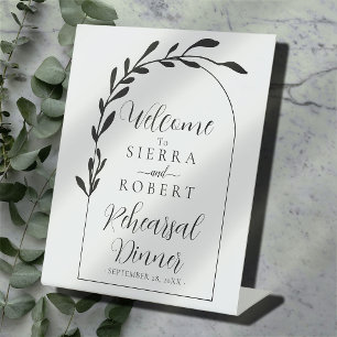 Botanical Script Minimal Rehearsal Dinner Welcome Pedestal Sign