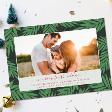 Botanical Script New Home for Holidays Photo  Holiday Card