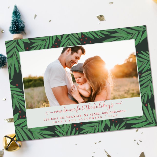 Botanical Script New Home for Holidays Photo  Holiday Card (Creator Uploaded)