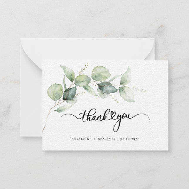 Botanical Script Typography Wedding Thank You Note Card (Front)