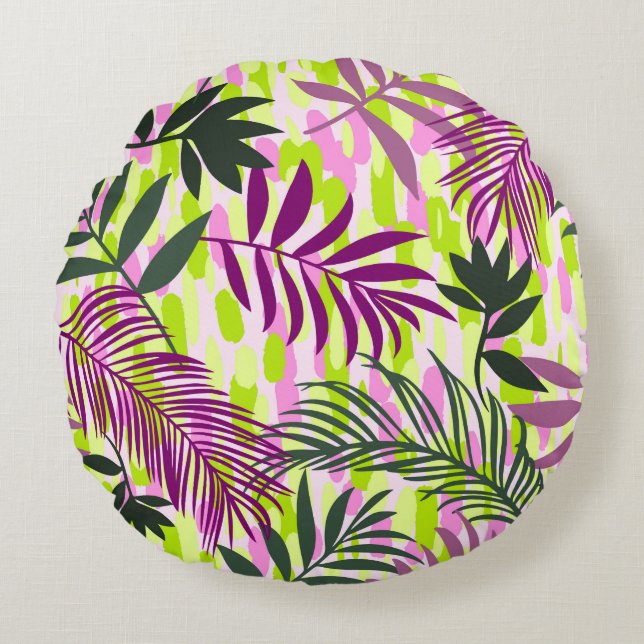 Botanical seamless pattern mixed with geometric sh round pillow (Front)