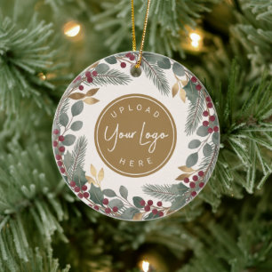 Botanical Season’s Greetings Corporate Ceramic Ornament