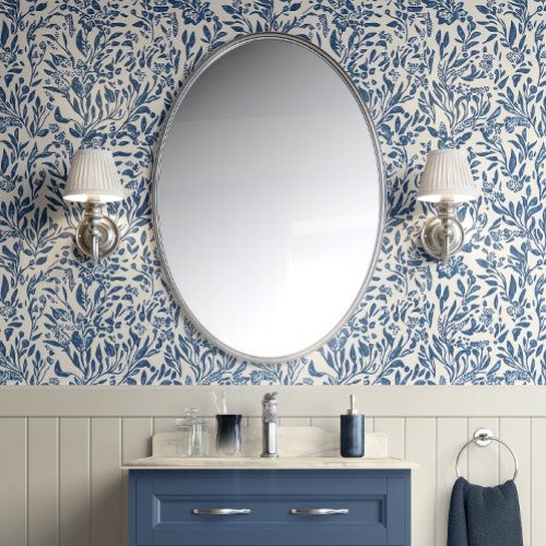 Botanical Serenity - Blue and White - Coastal Wallpaper
