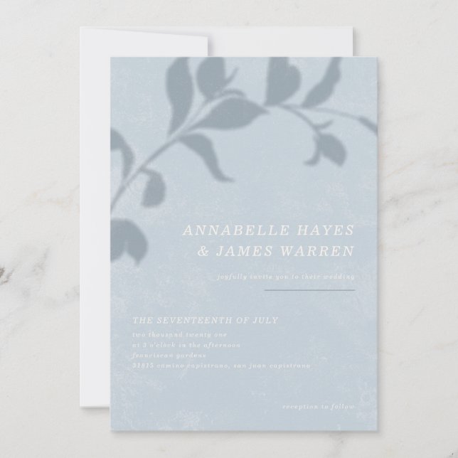 Botanical Shadow Wedding Invitation - Blue (Front)