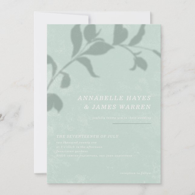 Botanical Shadow Wedding Invitation - Green (Front)