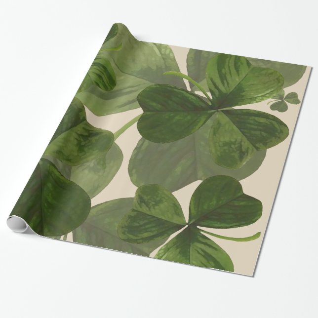 Botanical Shamrocks Photo on Custom Cream Color Wrapping Paper (Unrolled)