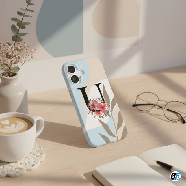 Botanical Shape Boho Retro With Name 1st Capital U iPhone Case (Creator Uploaded)