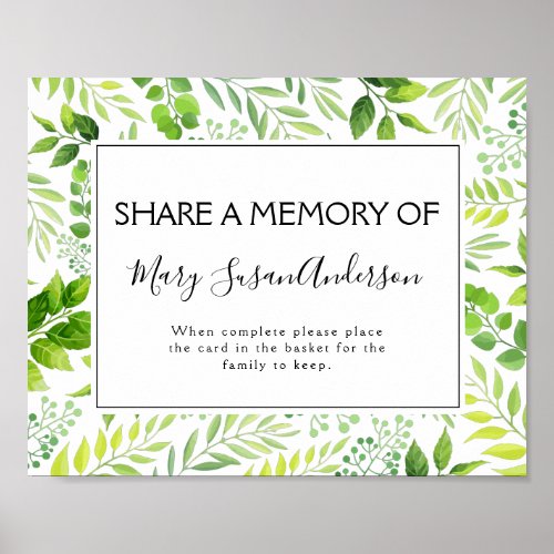 Botanical Share a Memory Celebration of Life Sign