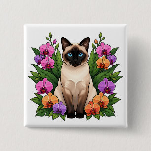 botanical siamese cat button
