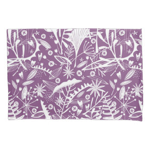 Botanical Silhouettes Purple and White Pillow Case