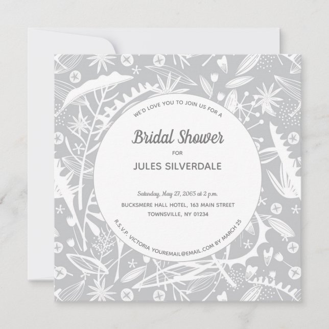 Botanical Silver Gray Pattern Bridal Shower Invitation (Front)