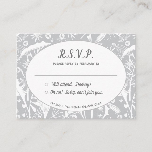 Botanical Silver Gray Pattern RSVP Enclosure Card (Front)